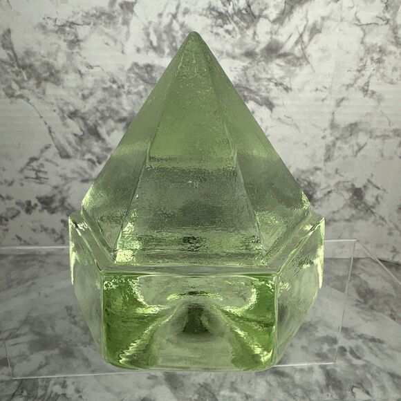 Vintage Large Ship Deck Light Prism Hexagon Pyramid Green Glass Paper Weight 4.5 - Picture 3 of 6